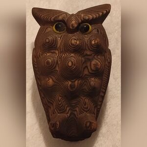 Vintage Hand Carved Wooden Owl Figurine- Japan
